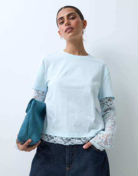 Lioness Baby Bottega ensemble 2-en-1 t-shirt et top en dentelle à manches longues bleu clair - view 1