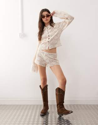 Lioness Babydoll Floral Crochet Low Rise Shorts
