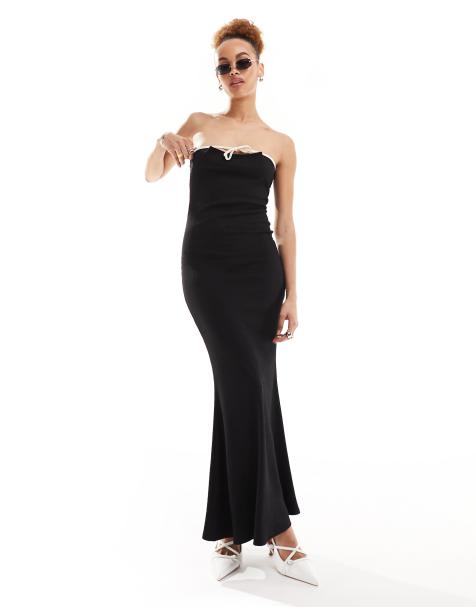 Lioness bandeau contrast trim bow detail maxi dress in black - view 1