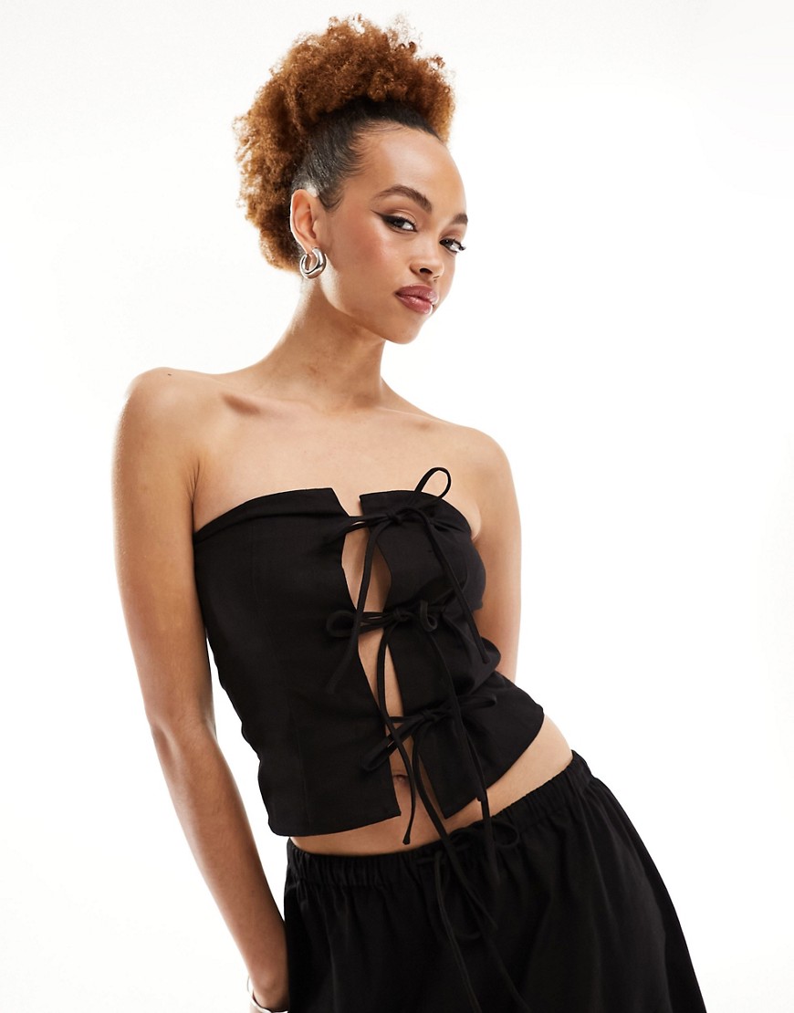Lioness bandeau tie front top co-ord in black