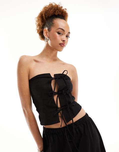 NA-KD x Moa Mattson structured corset top in black - part of a set