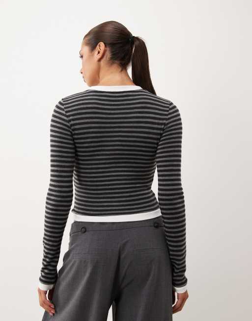 Lioness Barbie v-neck long sleeve top in midnight stripe, 4 of 4