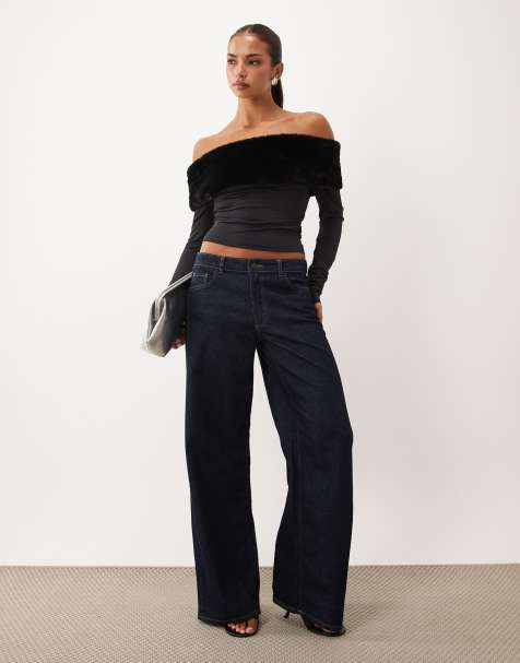 Lioness bardot long sleeve top with faux fur trim in black - view 1