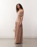 [Lioness] Lioness bardot ruched waist pleated drop hem maxi dress in mocha-Neutral XXS Taupe