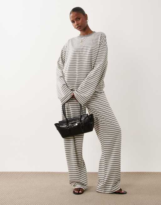 Lioness Bloom cotton blend long sleeve crew neck boxy t-shirt in ash stripe (part of a set), 2 of 4
