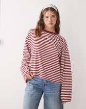 Lioness Bloom long sleeve crew neck boxy T-shirt in beige & navy stripe