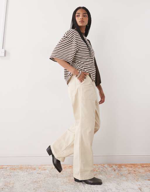 Lioness Bloom cotton blend short sleeve crew neck boxy t-shirt in dark chocolate stripe, 3 of 4