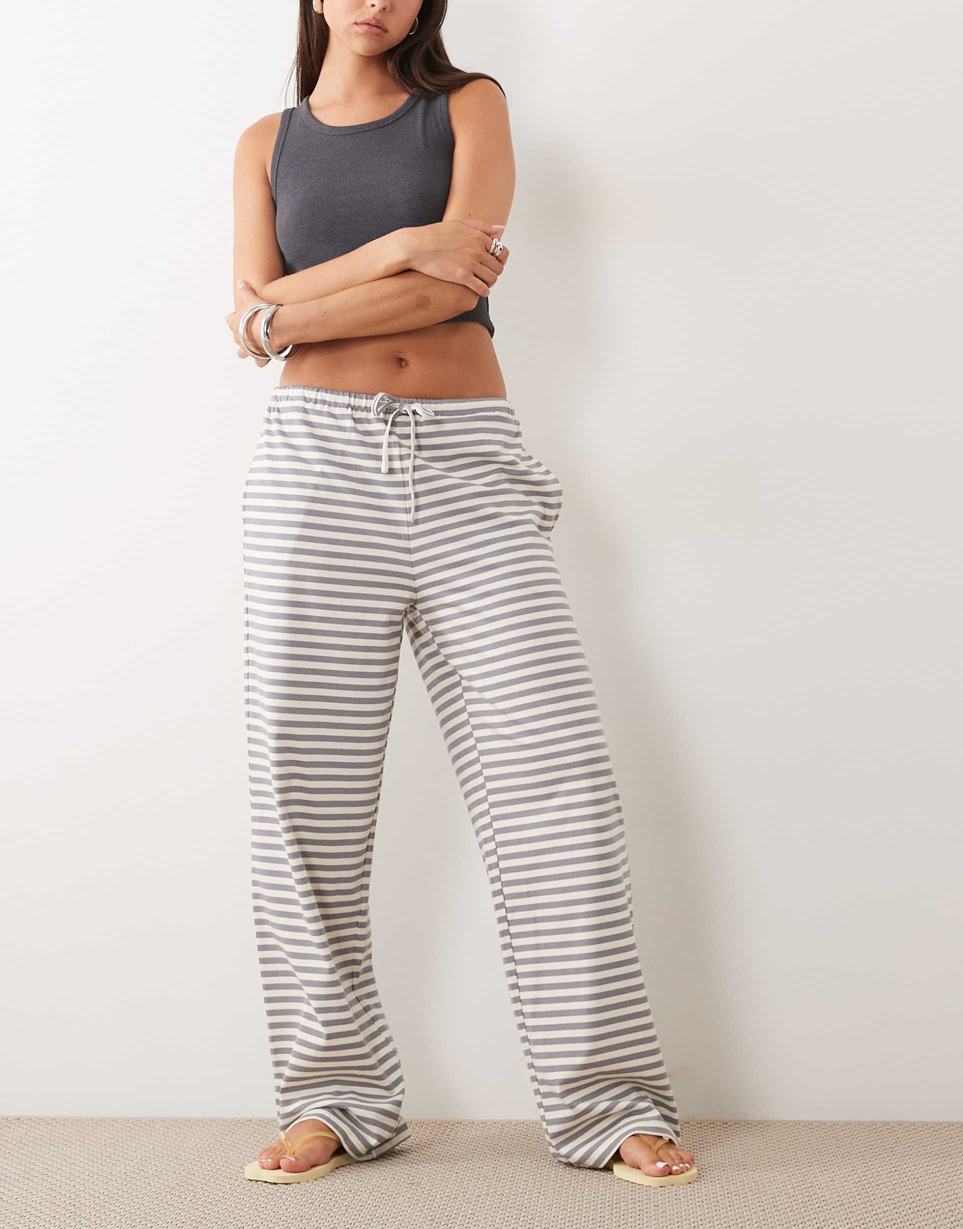 lioness bloom cotton blend straight leg pants in ash stripe