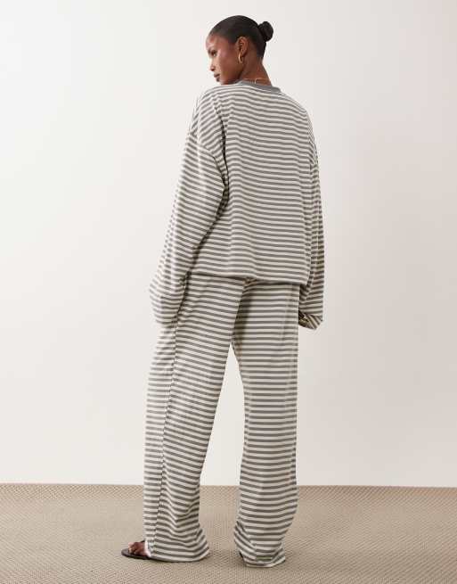 Lioness Bloom cotton blend straight leg pants in ash stripe, 5 of 5