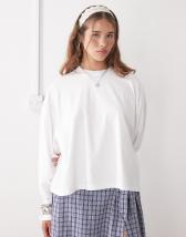 Lioness Bloom long sleeve crew neck boxy T-shirt in beige & navy stripe