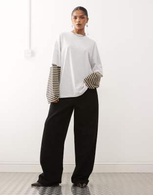 Lioness Bloom Oversized T-shirt Overlay And Striped Long Sleeve Shirt In White