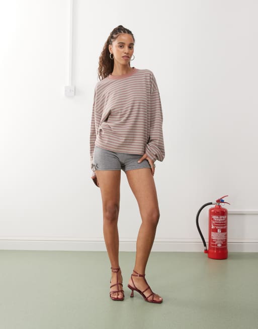 Lioness bloom long sleeve crew neck boxy t-shirt in pink stripe