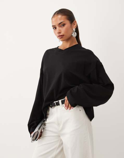Lioness Bloom v-neck oversized long sleeve t-shirt in black - view 1