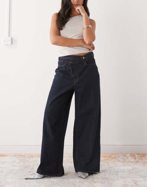 Lioness - Blue Crush - Jeans con fondo ampio a vita bassa con fascia in vita asimmetrica color indaco - view 1