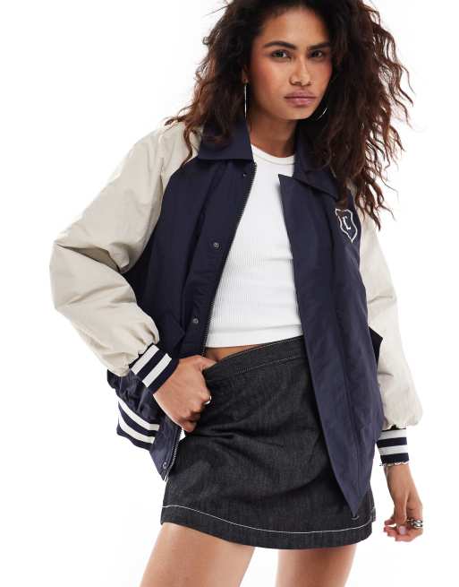 Lioness - Bomberjack in college-stijl met kraag en contrasterende mouwen in marineblauw