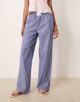 Lioness Boxer Waistband Wide Leg Poplin Pants In Blue