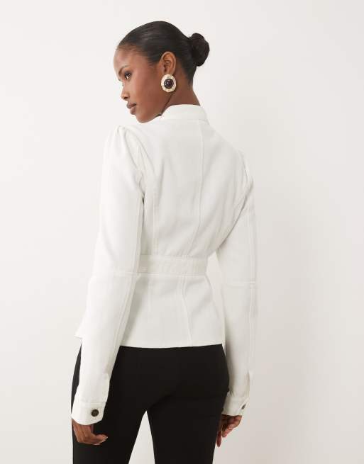 Lioness Brooklyn veste utilitaire en jean à col mao blanche, ensemble coordonné, 3 de 4