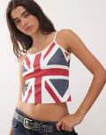 [Lioness] Lioness Carrie soft touch slinky cropped cami top in union jack print-Multi XL MULTI