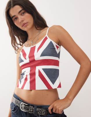 Lioness - Carrie - Weiches, anschmiegsames Cropped-Camisole mit Union-Jack-Print-Bunt