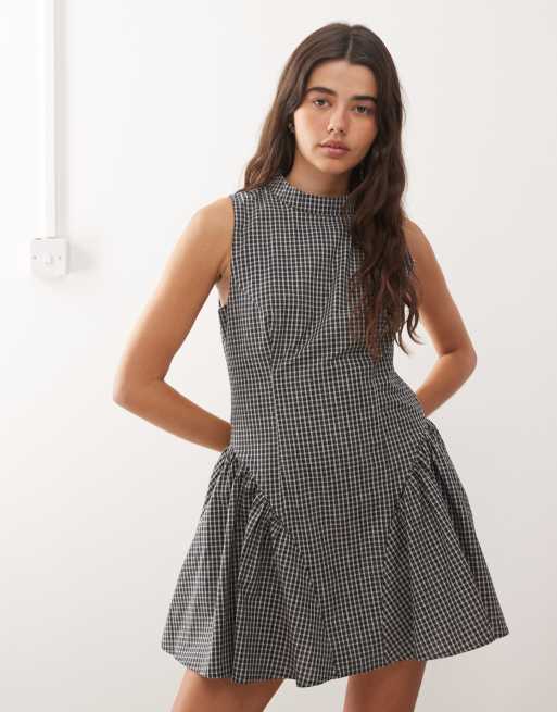 Lioness - Chelsea - Robe courte à carreaux avec col montant et taille froncée - Noir, 2 de 4