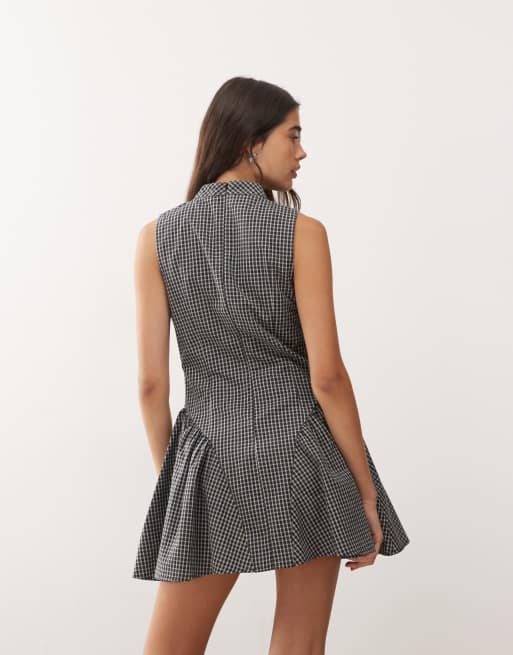 Lioness - Chelsea - Robe courte à carreaux avec col montant et taille froncée - Noir, 4 de 4