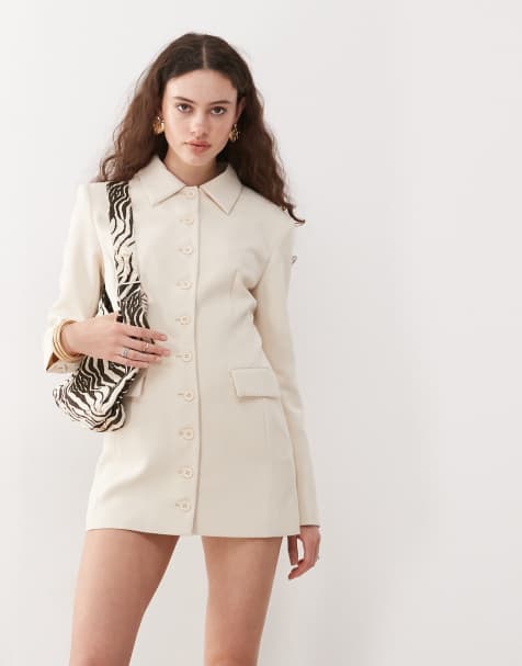 Lioness – Cheri – Elegantes Blazer-Minikleid in Creme mit Knopfleiste und Strukturmuster - view 1