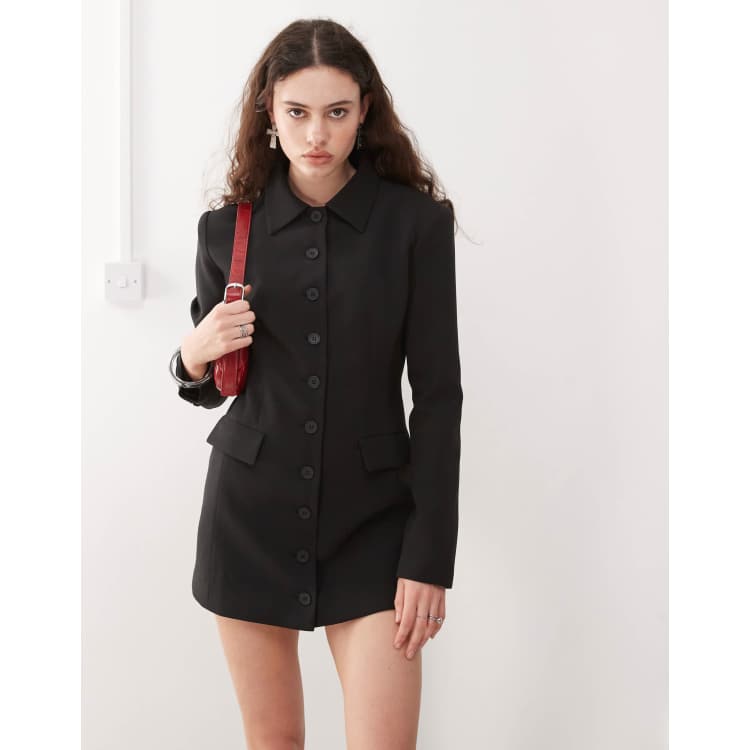lioness green blazer dress cheri structured button front tailored mini in black Ahi Tuna