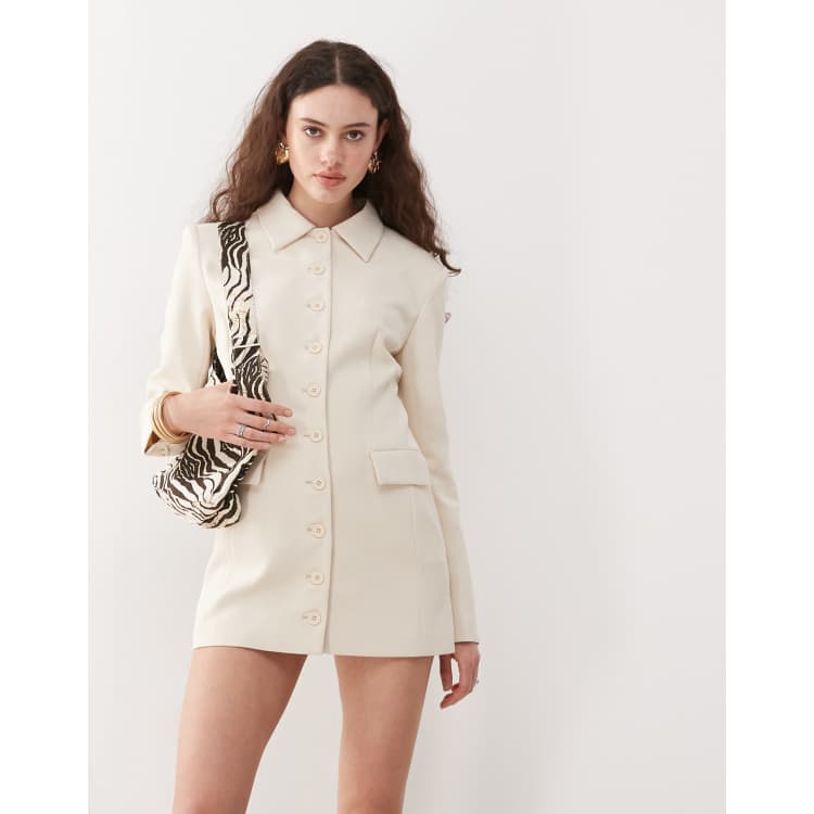Lioness cheri structured button front tailored blazer mini dress in cream |  ASOS