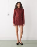[Lioness] Lioness Cheri structured button-front tailored blazer mini dress in red XS RED