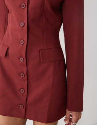 Lioness Cheri Structured Button Front Tailored Blazer Mini Dress In Red
