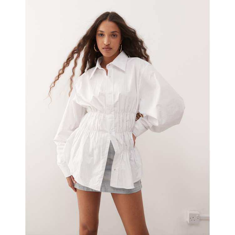 Lioness chloe cotton wide sleeve cuffed ruched detail