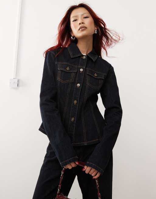 Lioness cinch detail denim jacket co ord in dark wash denim