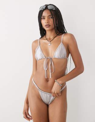 Lioness Lioness Cindy gathered metallic bikini bottom co-ord in silver