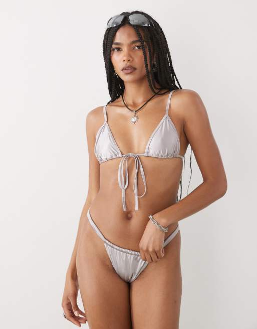Lioness cindy gathered metallic bikini bottom in silver (part of a set)