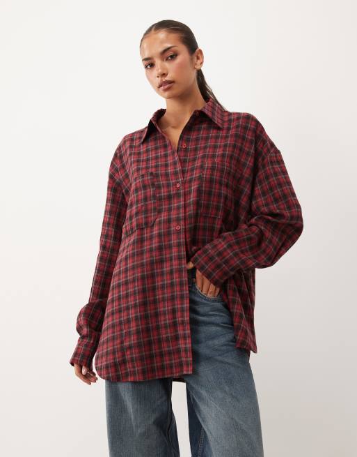 Lioness Clarity oversized shirt in deep red plaid, 2 of 4