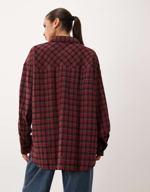 Lioness Clarity oversized shirt in deep red plaid, 4 of 4