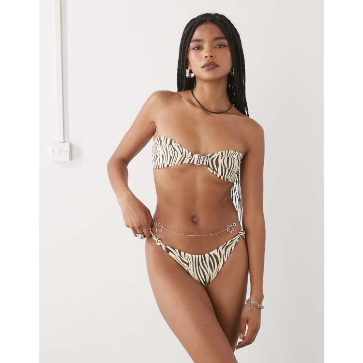 Lioness claudia buckle detail bandeau bikini top in zebra