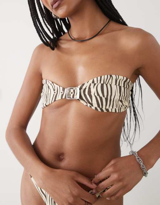 Lioness claudia buckle detail bandeau bikini top in zebra