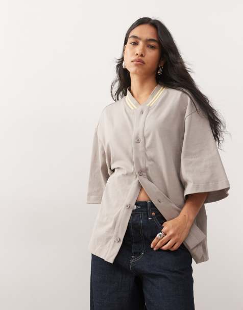 Lioness Clubhouse oversized dropped shoulders athletic jersey top in stone - view 1