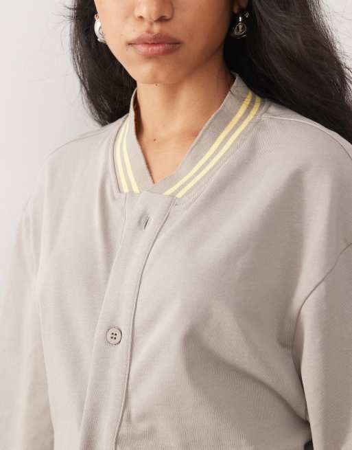Lioness Clubhouse oversized dropped shoulders athletic jersey top in stone, 3 of 4