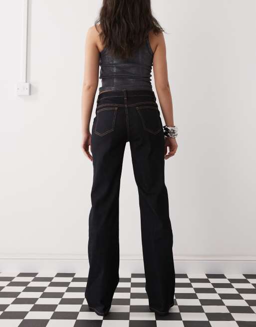 Lioness curved waist stretch sculpt straight leg jeans in dark blue denim