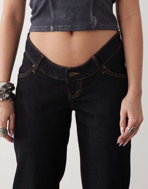 Lioness curved waist stretch sculpt straight leg jeans in dark blue denim