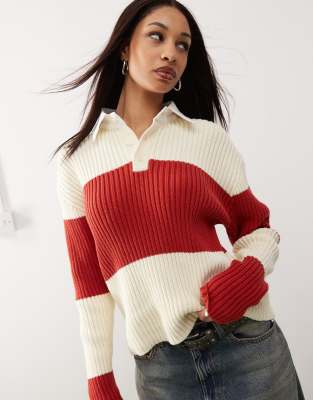 LIONESS POLO COLLAR RUGBY STRIPE KNITTED SWEATER 