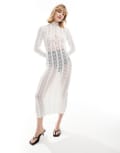 [Lioness] Lioness crochet semi-sheer high neck cut out midaxi dress in white 12 WHITE