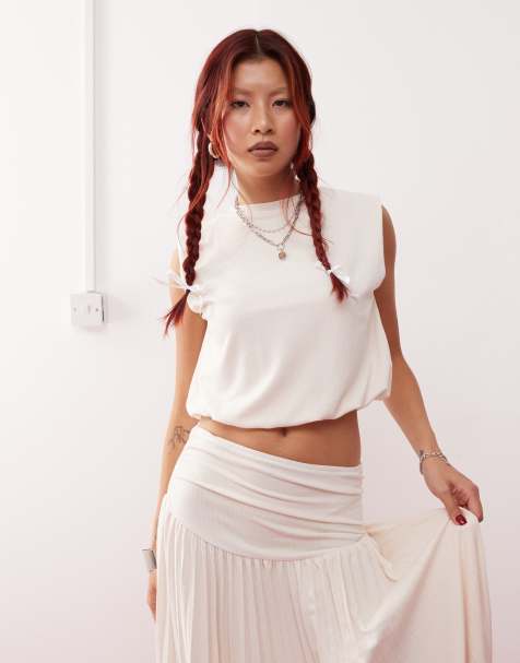 Lioness - Crop top d'ensemble en maille sans manches coupe carrée - Ivoire - view 1