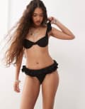 [Lioness] Lioness daydream broderie ruffle strap underwire bikini top in black (part of a set) S BLACK