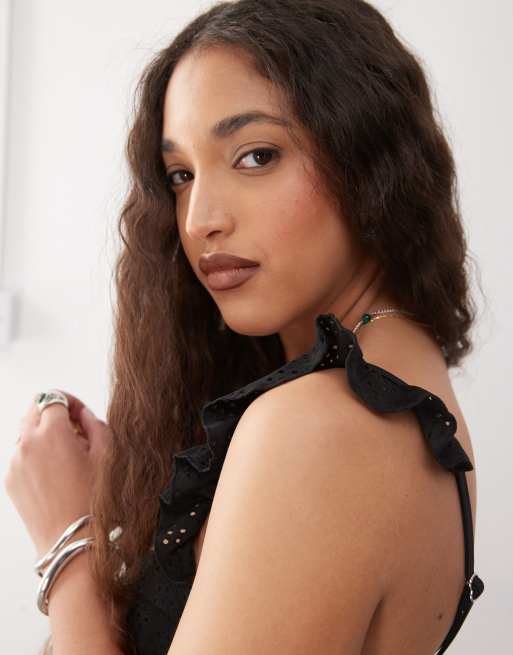 Lioness daydream broderie ruffle strap underwire bikini top in black (part of a set), 2 of 4