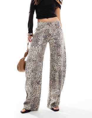 Lioness Lioness denim barrel jeans in leopard print-Multi