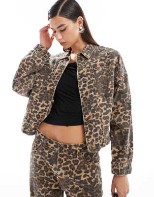 Lioness Lioness denim jacket co-ord in leopard-Multi