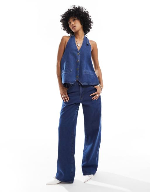 Lioness denim low tie back waistcoat co-ord in indigo wash | ASOS